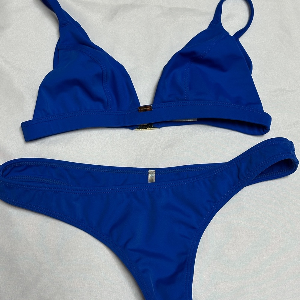 Gooseberry Swim Blue Triangle Bikini Set with Cheeky Cut